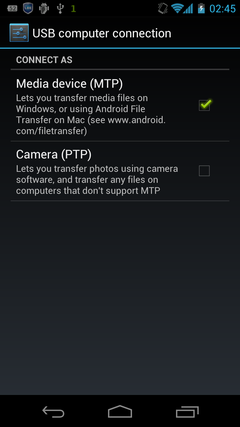 Android USB computer connection